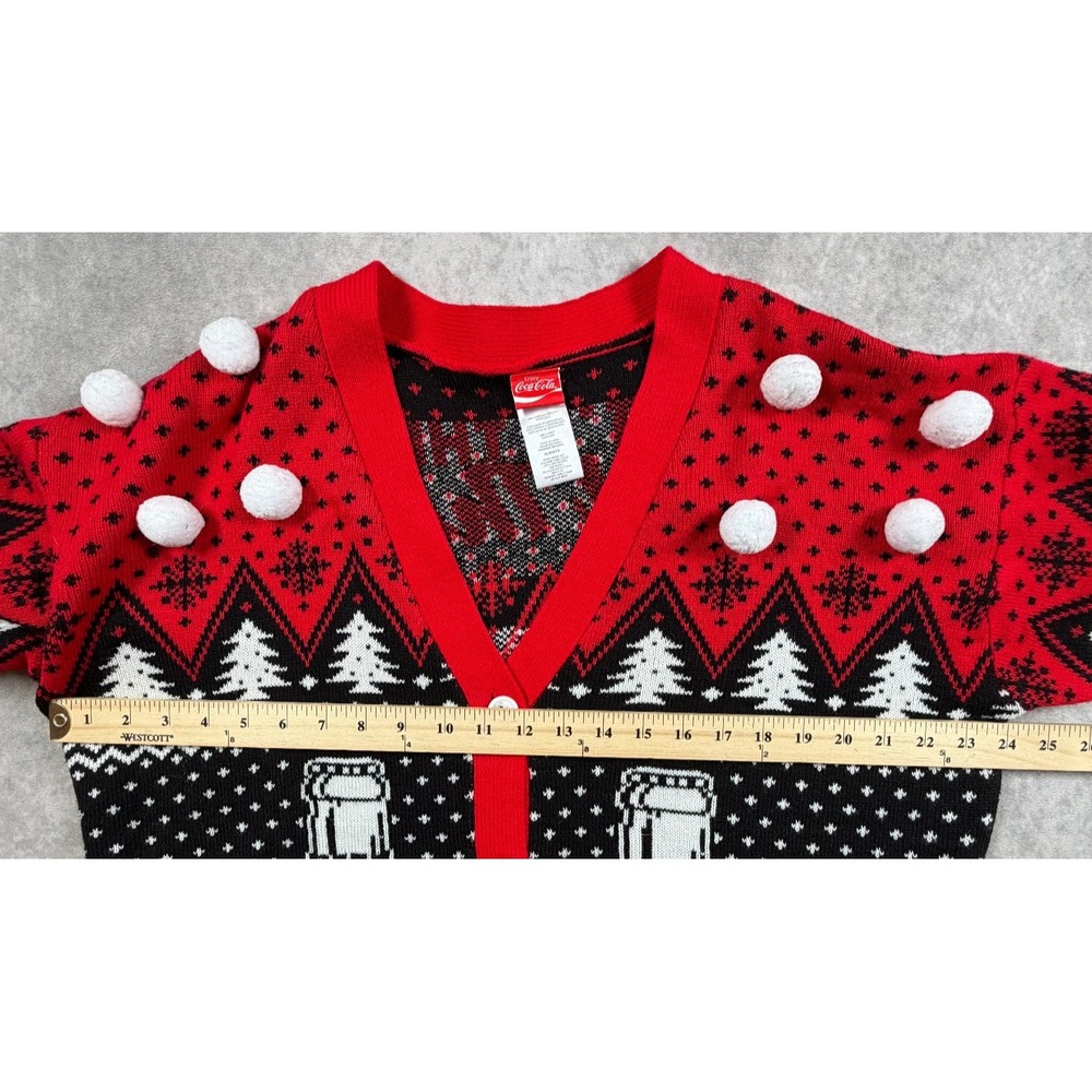 Coca Cola Womens XL Cardigan Sweater Polar Bears Coke Bottles Christmas Pom Pom - Picture 6 of 7